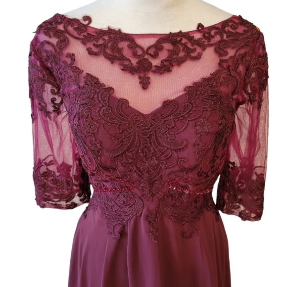 Custom Made Wine Colored Lace and Chiffon Dress Size 8 - Picture 2 of 7